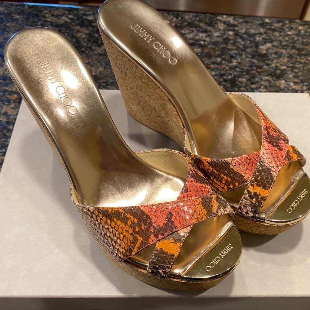 Jimmy Choo snakeskin wedge sandals